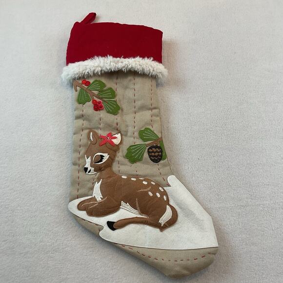 Pottery Barn Other - Pottery Barn Kids Christmas Stocking Woodland Deer Fawn Beige Red